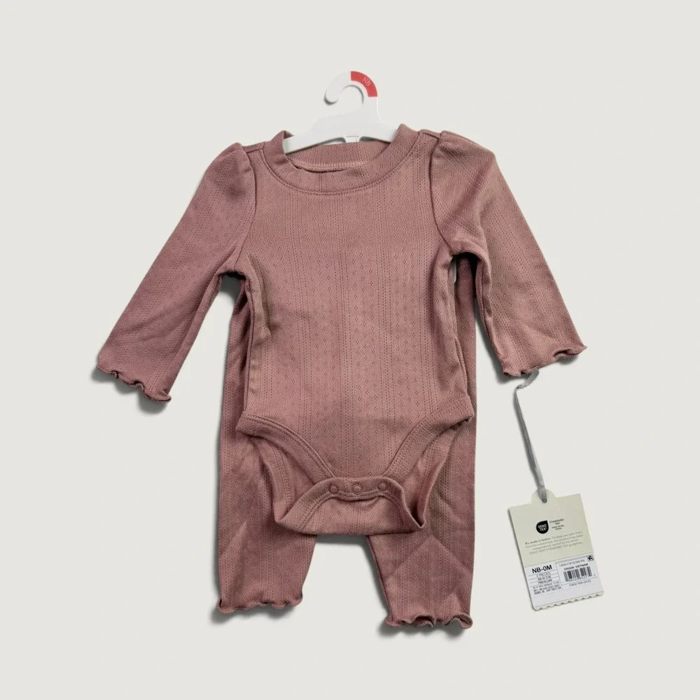Cloud Island Baby Girl Newborn 0M Pink Ribbed Romper 2 Piece Set NWT